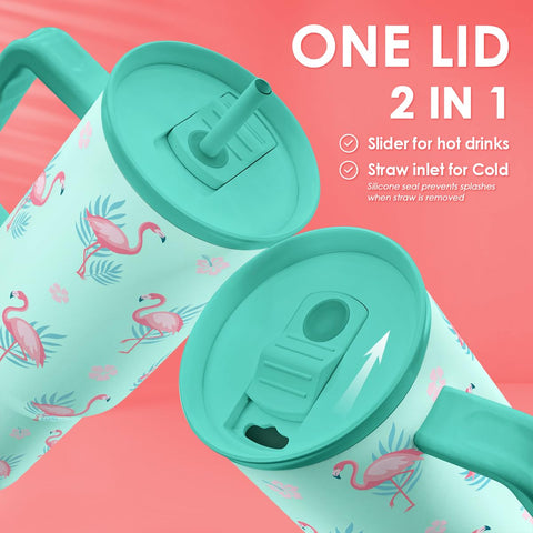 SANDJEST Flamingo Tumbler has 40oz capacity for fewer refills during activities.