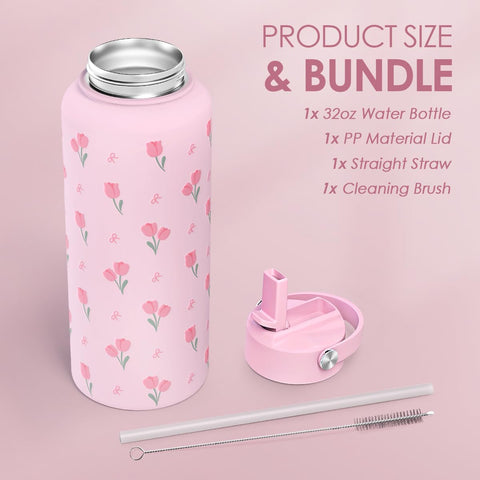 SANDJEST Floral 32oz bottle ergonomic grip enables one-handed use during workouts.