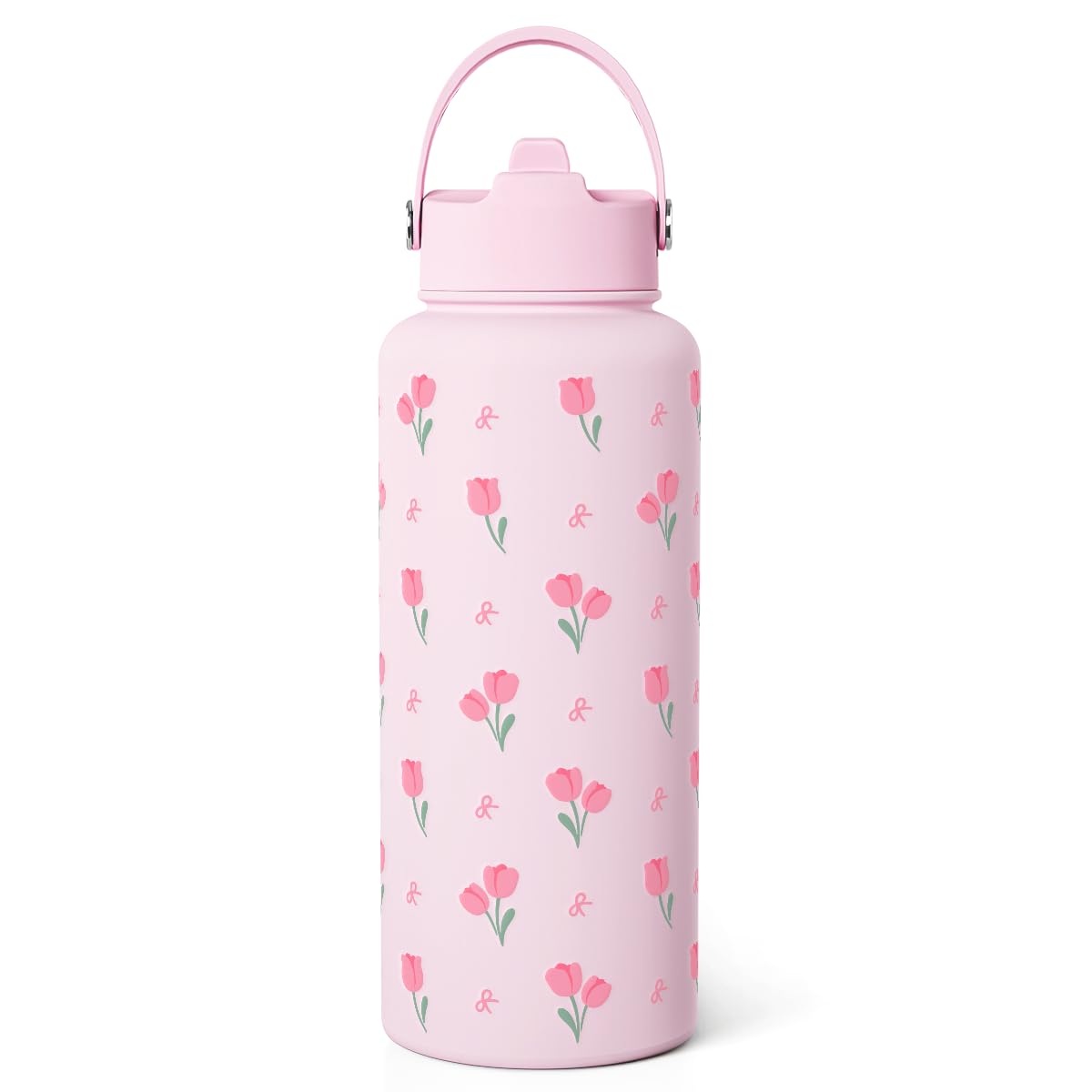 SANDJEST Floral 32oz bottle front view showcases tulip design for daily hydration.