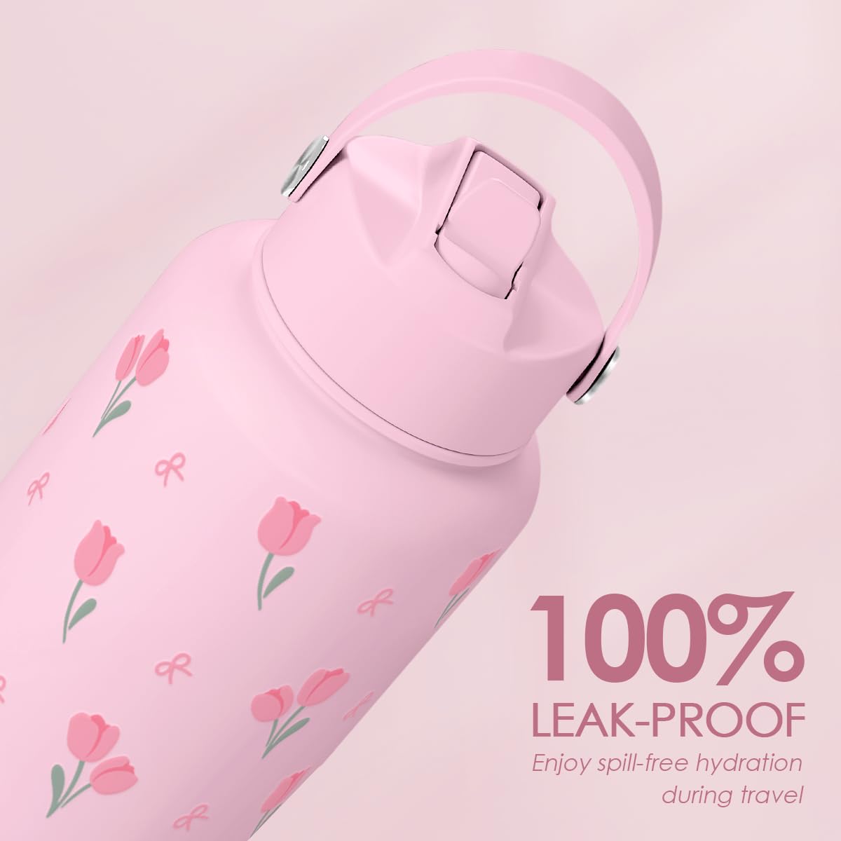 SANDJEST Floral 32oz bottle leakproof lid prevents spills in bags and gym bags.