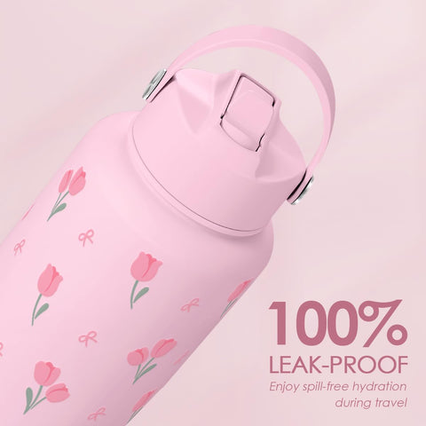 SANDJEST Floral 32oz bottle leakproof lid prevents spills in bags and gym bags.