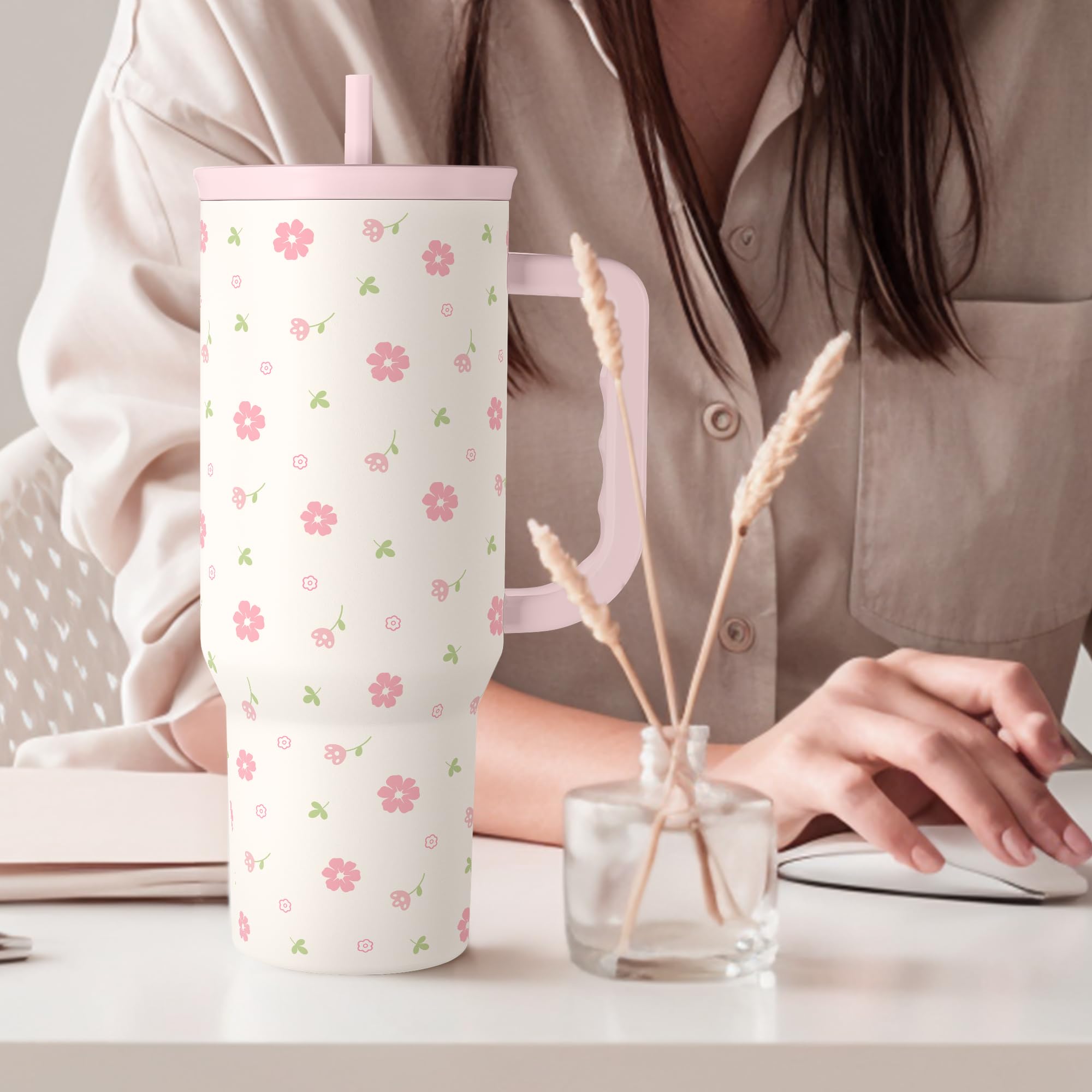 SANDJEST floral 40oz tumbler ready for gift-giving and celebrations.