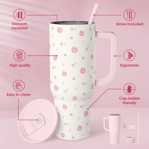 SANDJEST insulated stainless steel tumbler keeps drinks cold or hot during busy days.