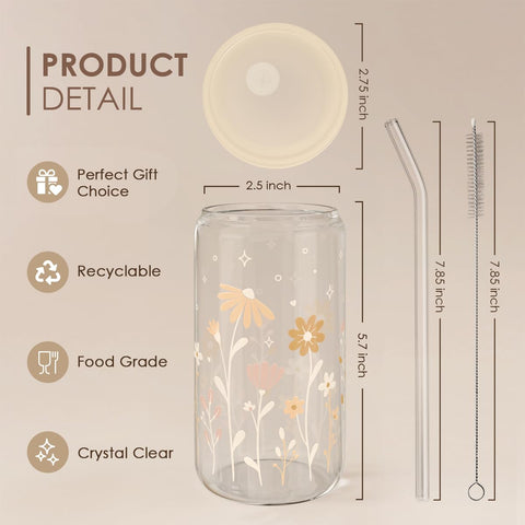 SANDJEST Flower Glass Can floral-design close-up showing intricate detail for gifting ideas