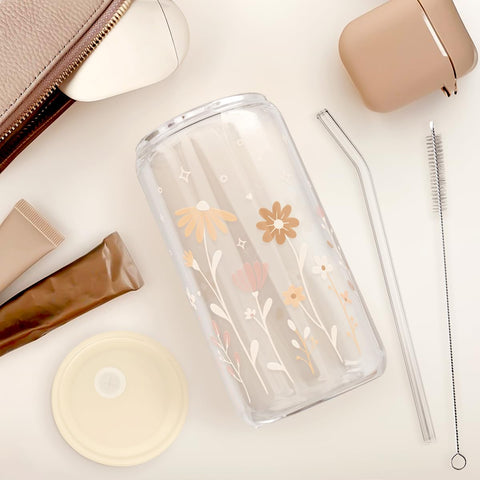 SANDJEST Flower Glass Can glass straw emphasizes eco-friendly sipping