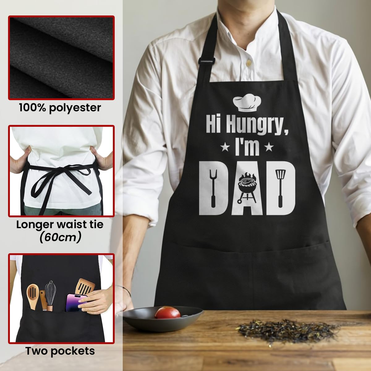 SANDJEST apron on kitchen display highlighting stylish design options