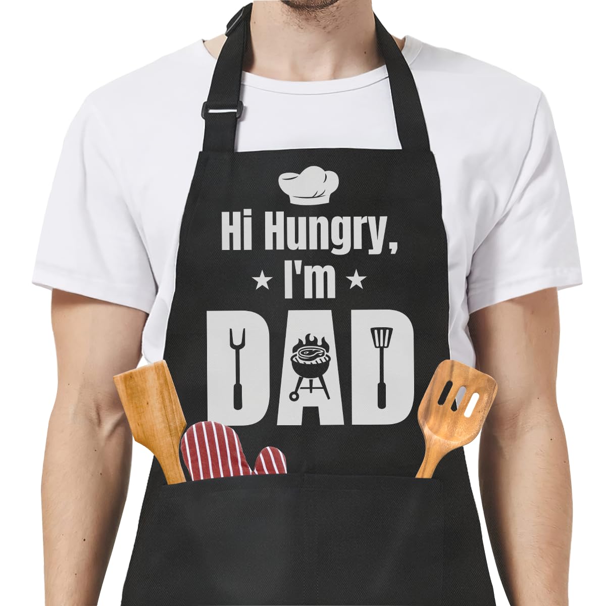 SANDJEST funny dad apron closeup pocket detail showing storage use