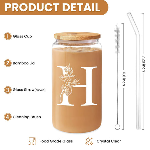 SANDJEST glass cup with lid and straw for on-the-go beverages