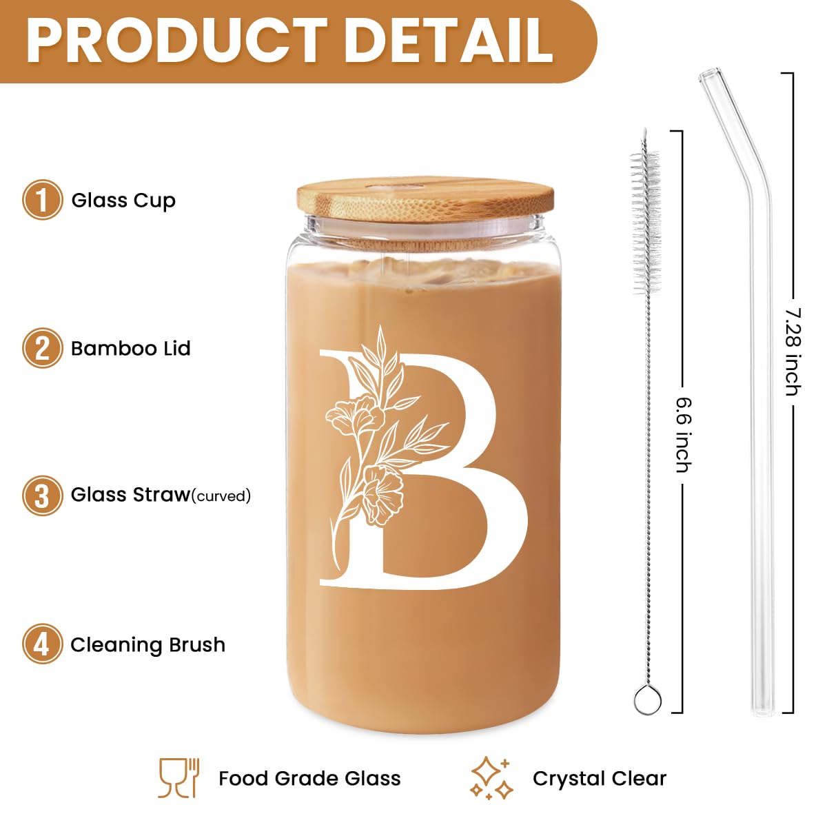 Sandjest glass cup with lid and straw ideal for on the go sipping.