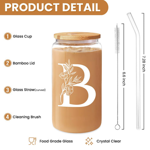 Sandjest glass cup with lid and straw ideal for on the go sipping.