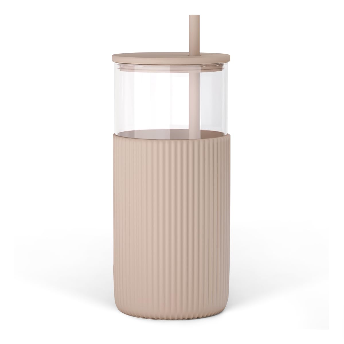 SANDJEST 20oz glass tumbler with straw and lid enables portable hydration.