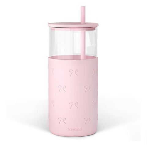 SANDJEST glass tumbler with straw and lid for easy on-the-go hydration