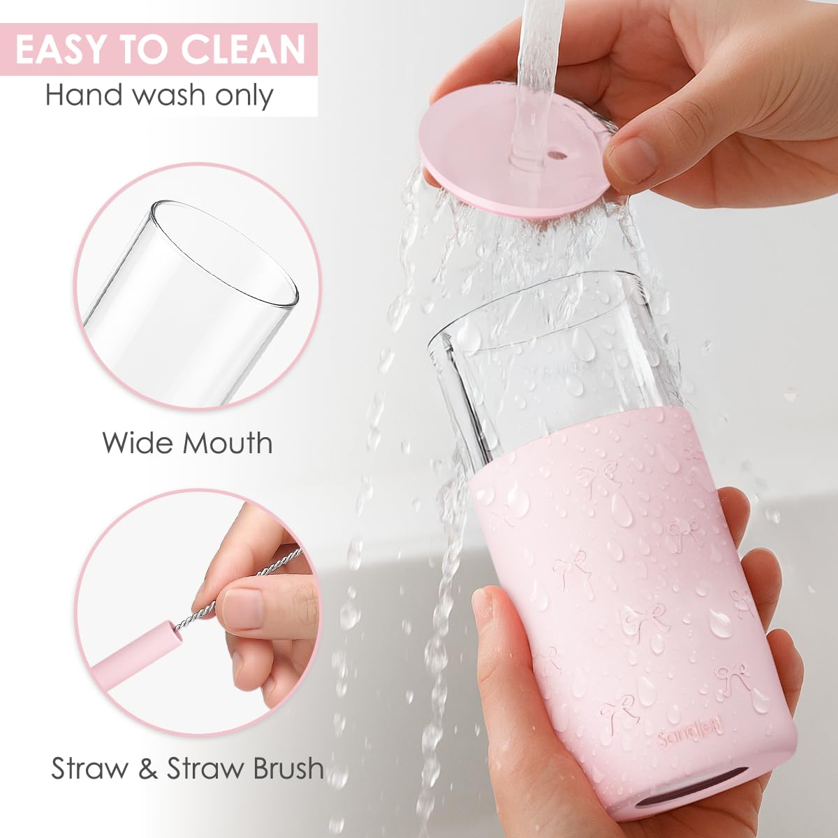 SANDJEST glass tumbler wide-mouth design for easy filling and ice