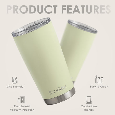 SANDJEST Green Tumbler lid closeup shows secure slide-lock lid to reduce leaks