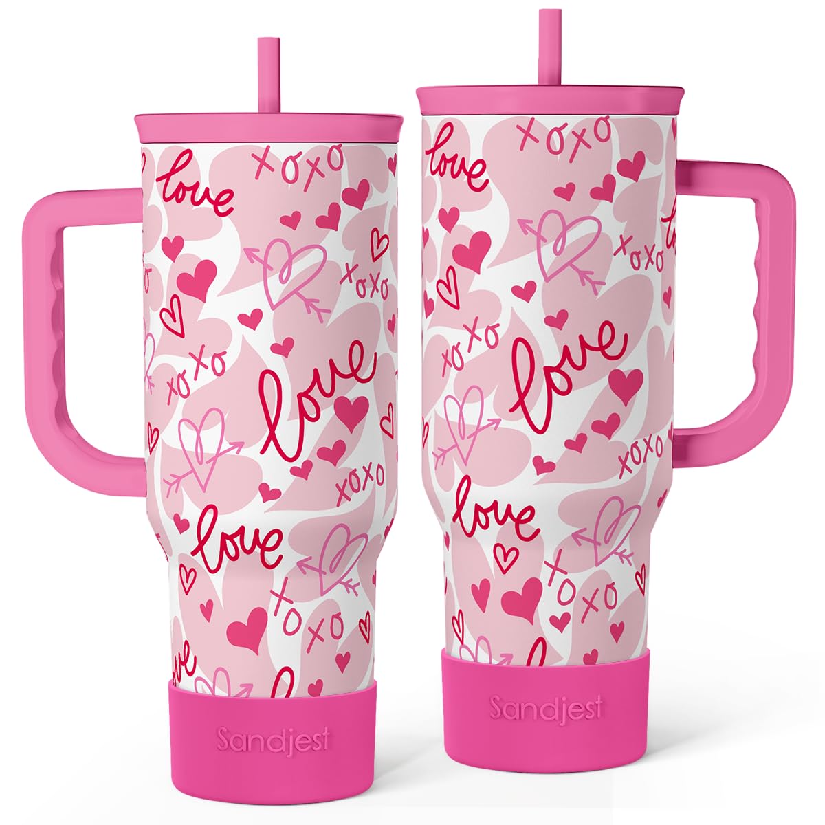 Sandjest Heart Tumbler with Handle in bold 40oz for on-the-go hydration