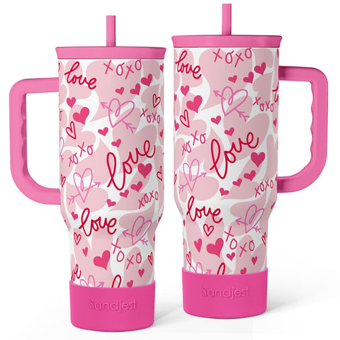 Sandjest Heart Tumbler with Handle in bold 40oz for on-the-go hydration