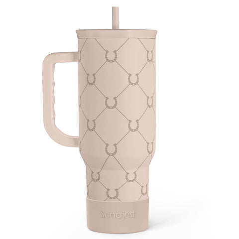 SANDJEST horse tumbler with handle keeps drinks cold on the go.