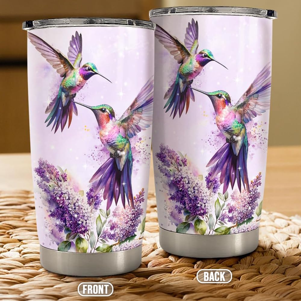 SANDJEST Hummingbird Tumbler 20oz insulation maintains hot or cold beverages during travel.
