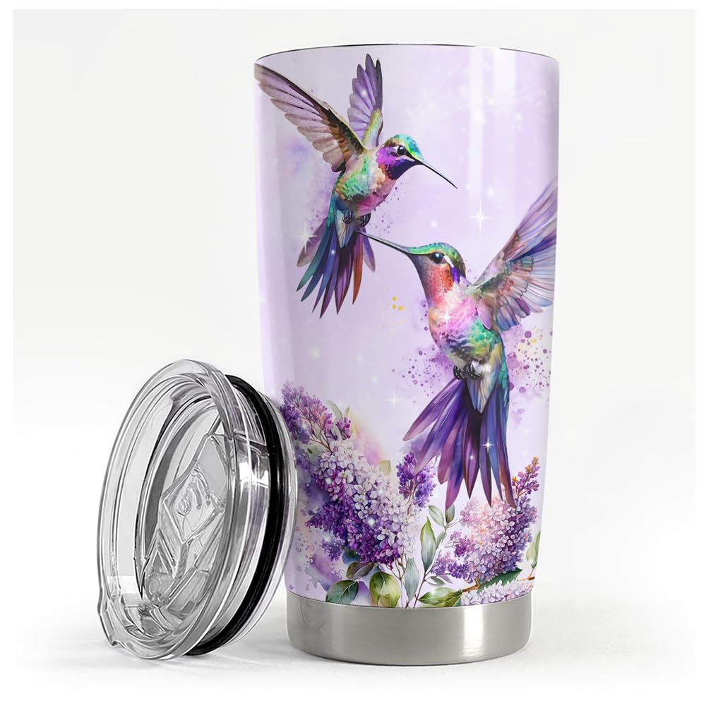 SANDJEST Hummingbird Tumbler 20oz side view for on-the-go temperature control.