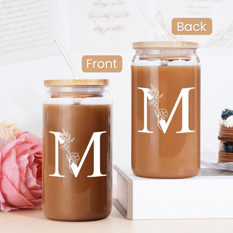 SANDJEST 16oz glass cup ideal for iced coffee, smoothies, or tea.