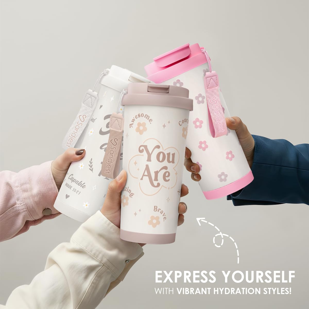 SANDJEST Inspiration Tumbler backpack-friendly option for school, work, or travel.
