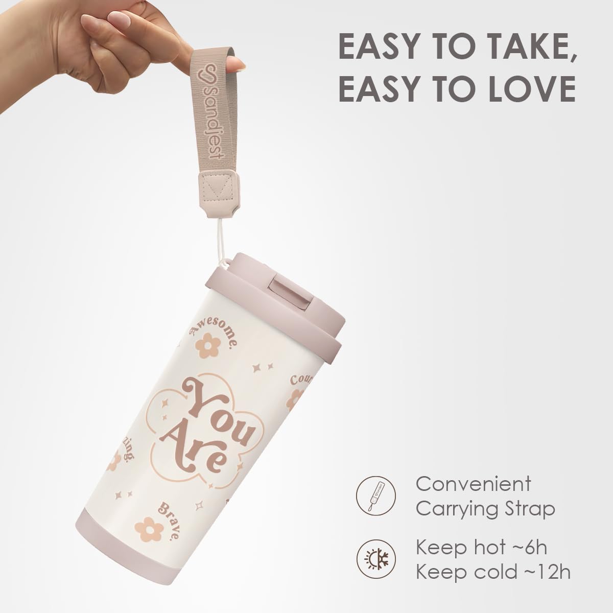 SANDJEST Inspiration Tumbler car cup holder-fit design fits most vehicles.