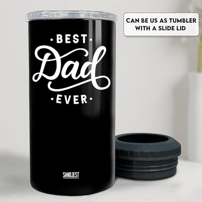SANDJEST insulated can cooler with sweat-free exterior for comfortable grip.