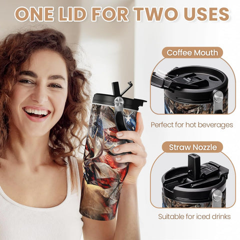 SandJEST insulated travel cup keeps coffee hot or tea cool
