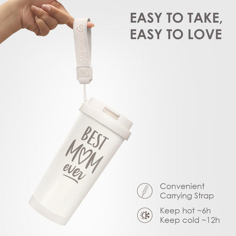 SANDJEST insulated travel mug shown as a gift for women