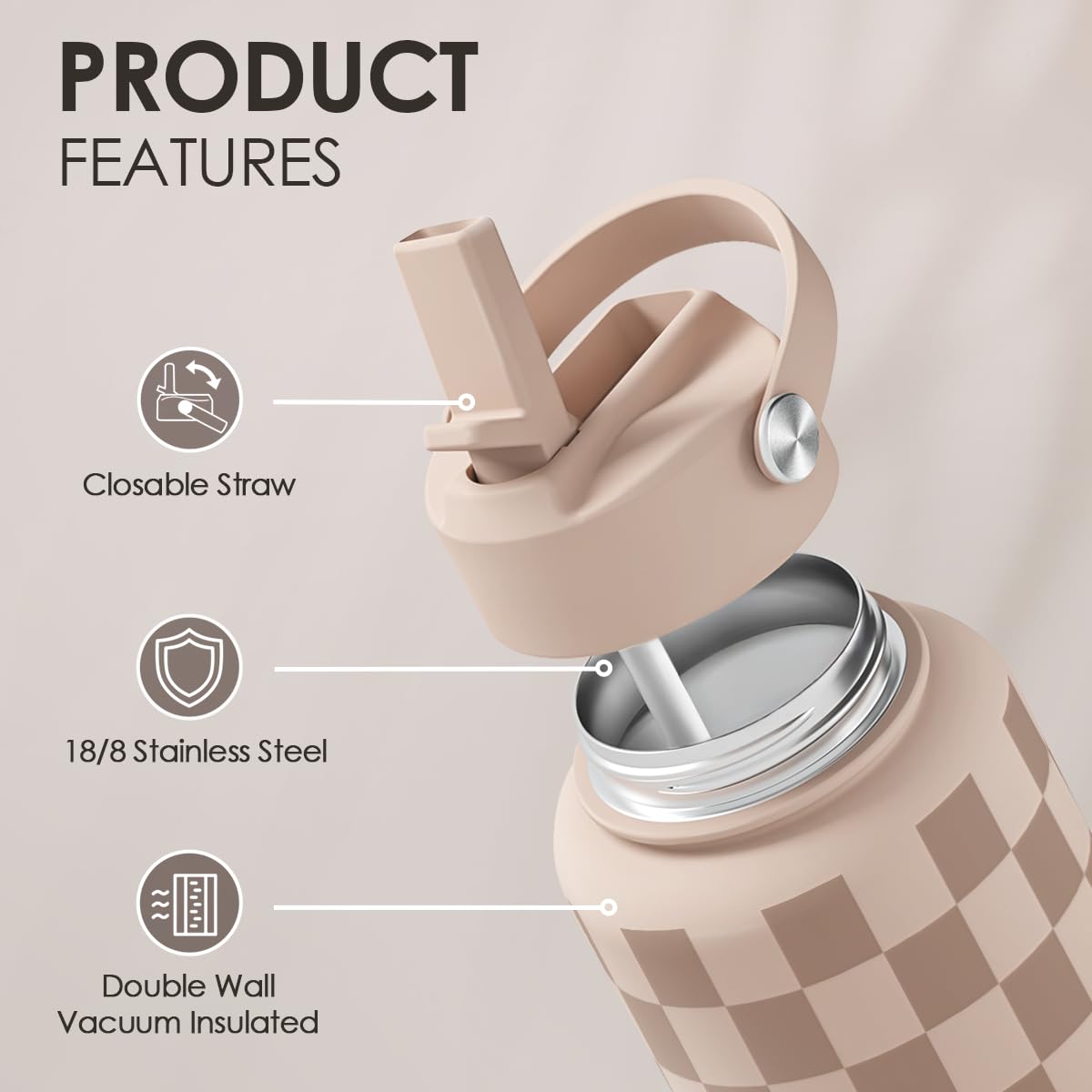 SANDJEST insulated 32oz bottle keeps drinks cold or hot longer