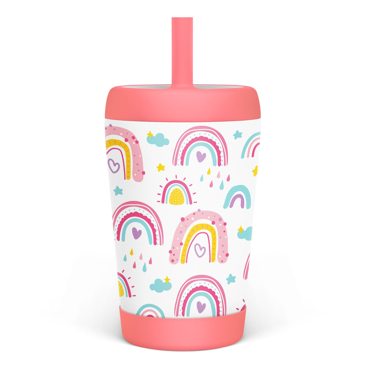 SANDJEST kid tumbler 12oz insulated with silicone straw for on-the-go hydration.