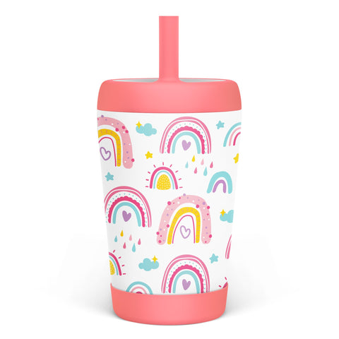 SANDJEST kid tumbler 12oz insulated with silicone straw for on-the-go hydration.