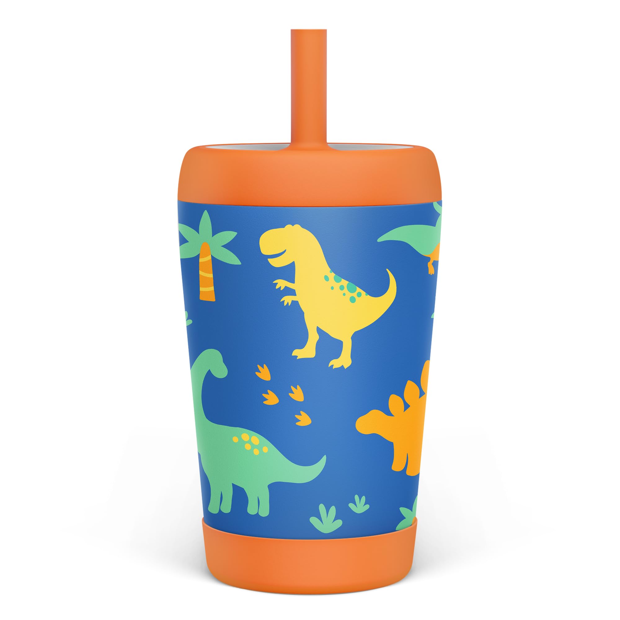 Sandjest kid tumbler with dinosaur cap keeps drinks cold during playtime.