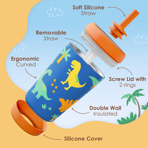 Sandjest kid tumbler with double-wall insulation keeps drinks cold on outings.