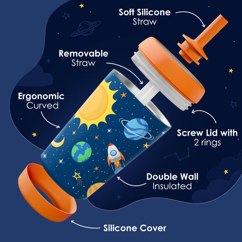 SANDJEST double-wall stainless steel tumbler remains durable for school and adventures