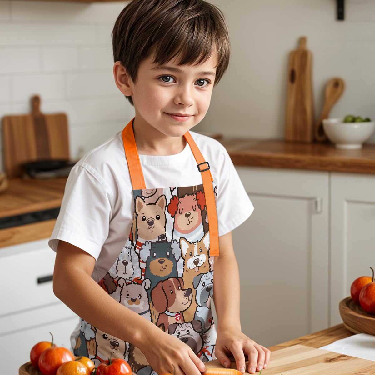 SANDJEST colorful set worn by a child with hat for a chef look