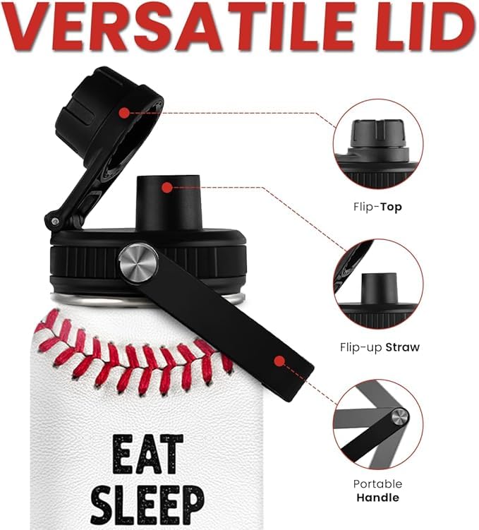 SANDJEST leakproof lid baseball design bottle prevents spills while active.