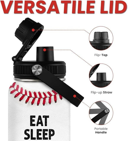 SANDJEST leakproof lid baseball design bottle prevents spills while active.