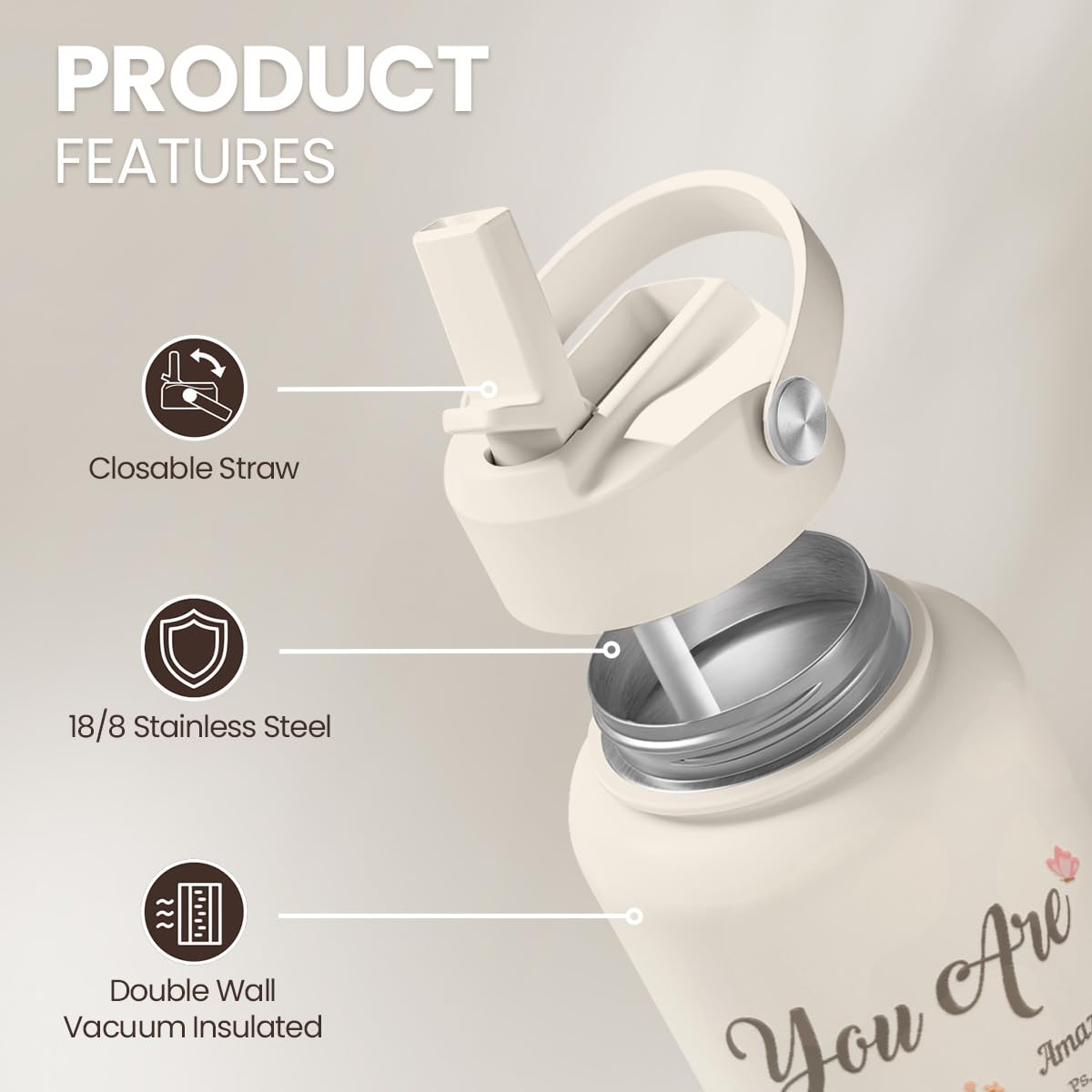 SANDJEST bottle with leakproof lid prevents spills during workouts or travel.