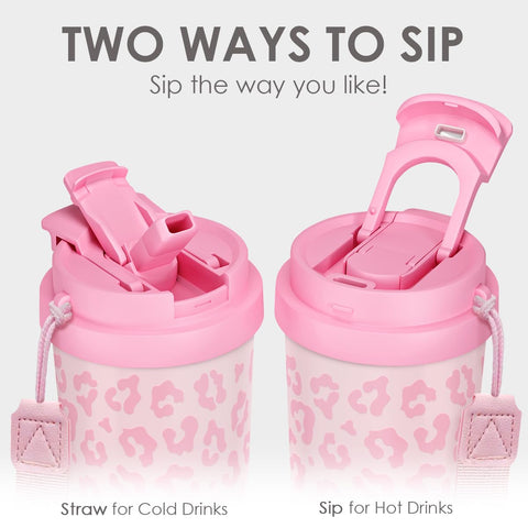 SANDJEST Leopard Tumbler 2-in-1 lid for versatile sipping and easy refills.