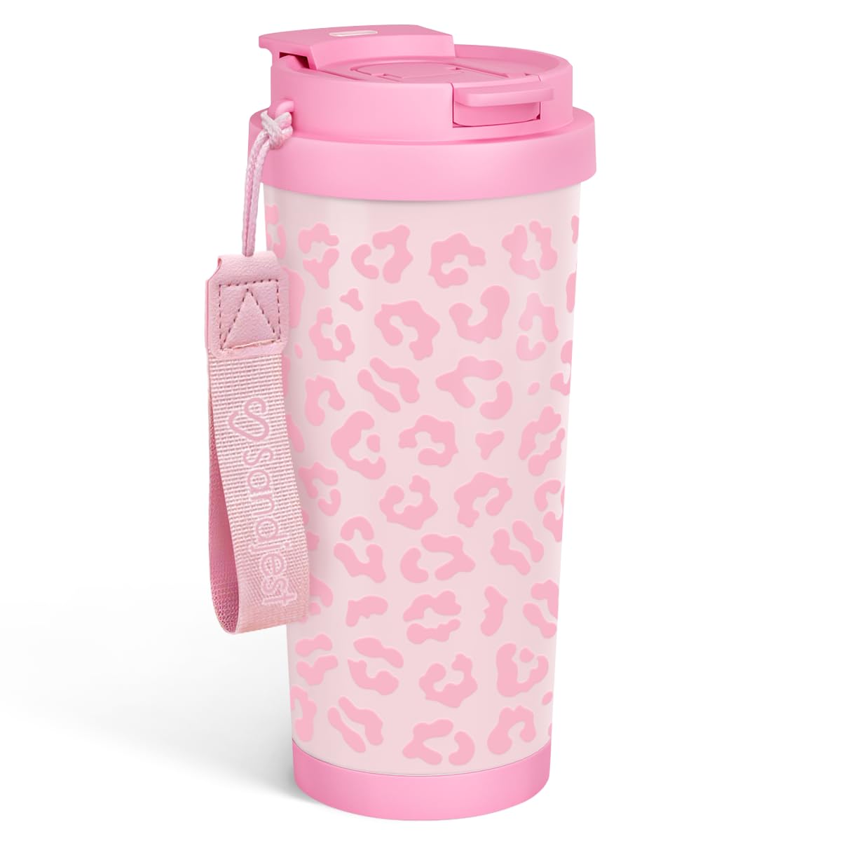 SANDJEST Leopard Tumbler in stainless steel with 18 oz capacity for daily hydration.