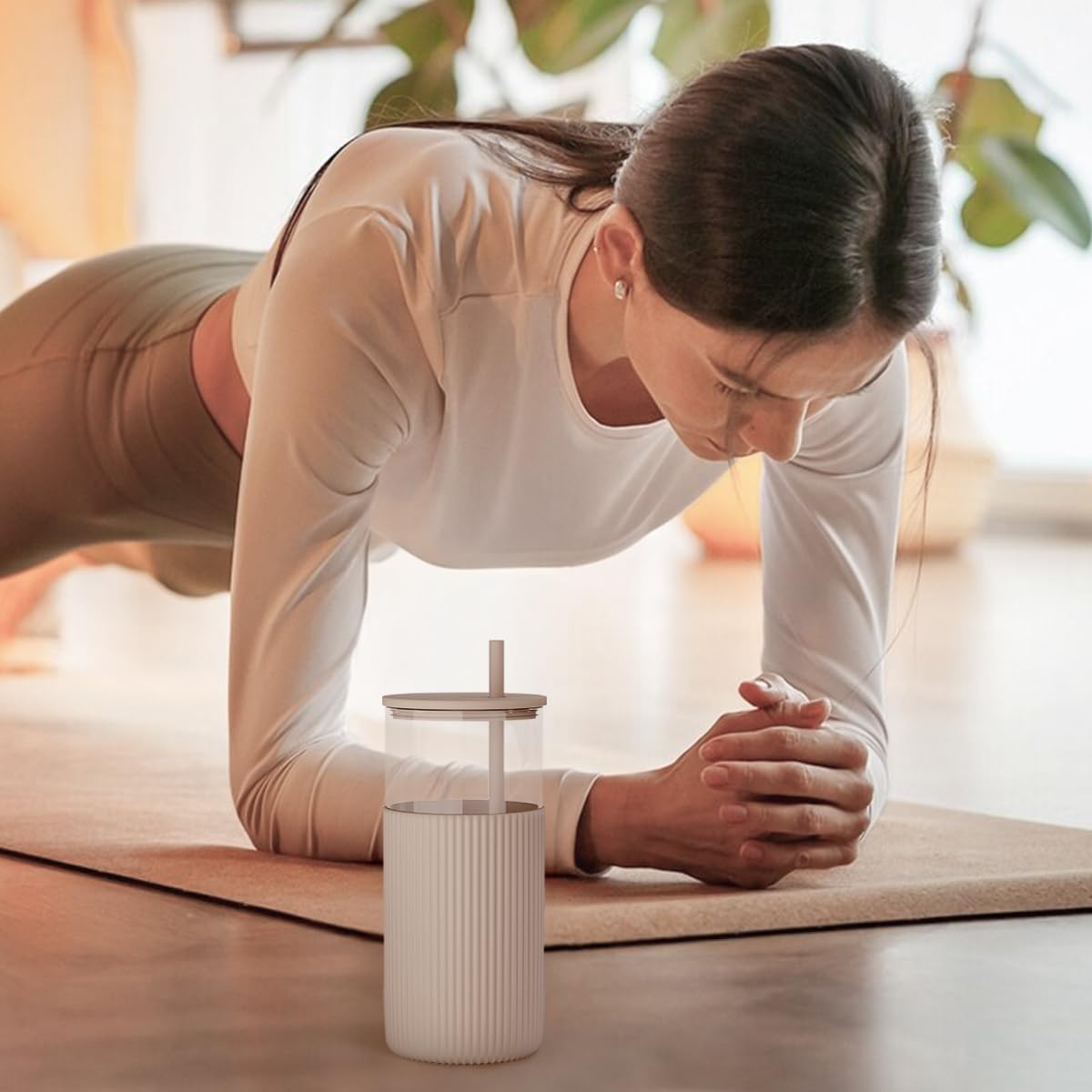 SANDJEST light brown tumbler adds subtle style to daily hydration.