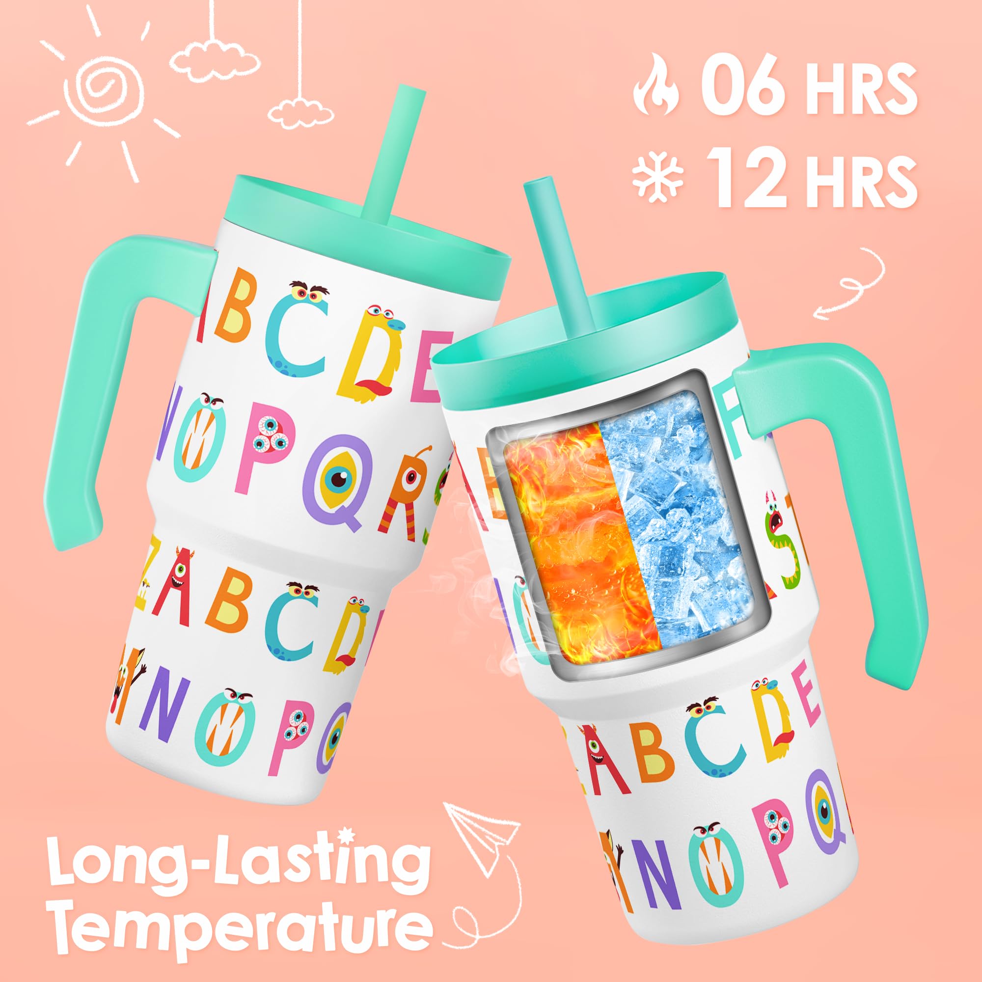 SANDJEST lightweight, kid-friendly tumbler fits small hands and backpacks