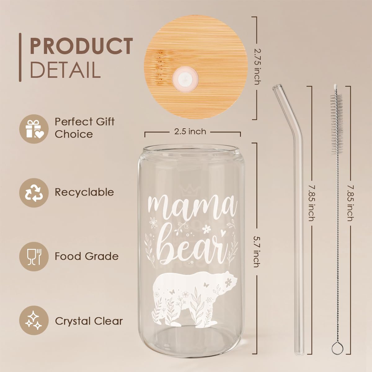 Mama Bear 16oz tumbler with lid keeps beverages at desired temperature.
