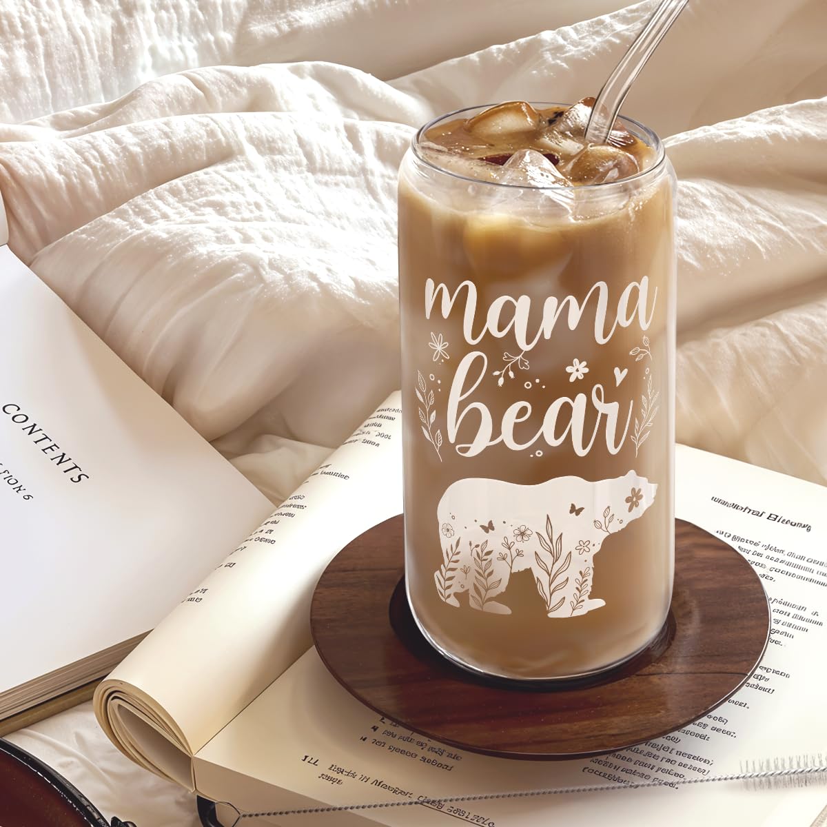 Mama Bear 16oz tumbler designed for portable on the go use.