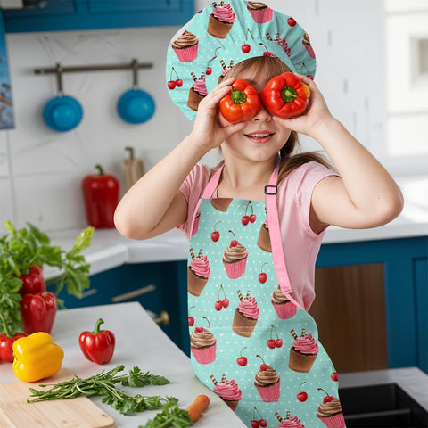 SANDJEST matching chef hat and apron complete a playful kitchen outfit.