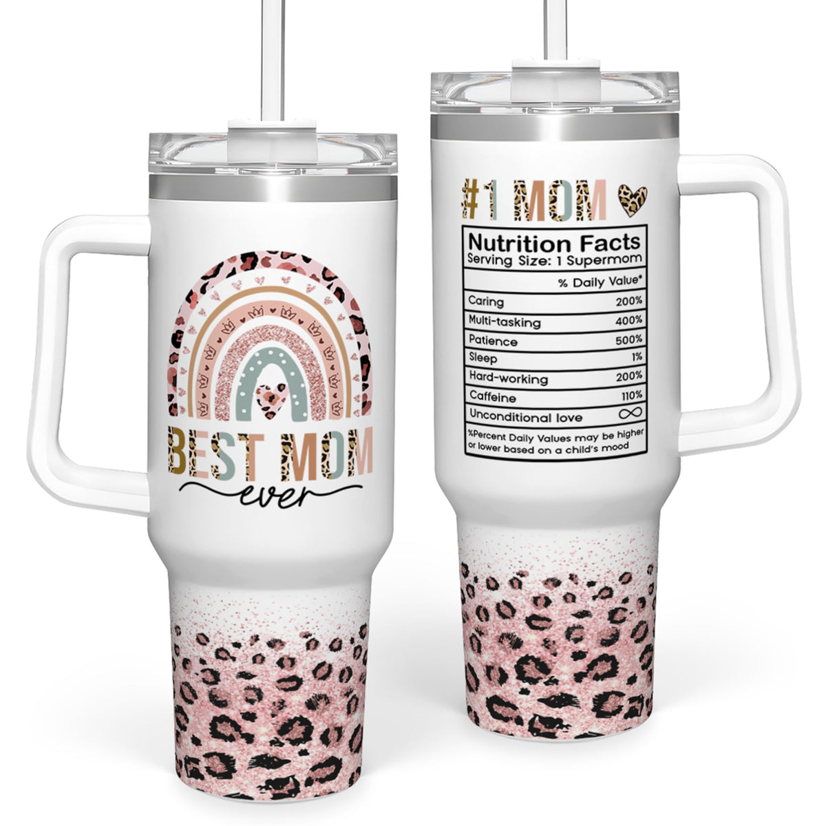 SANDJEST mom nutrition facts tumbler cap, spill-resistant lid for on-the-go sipping.