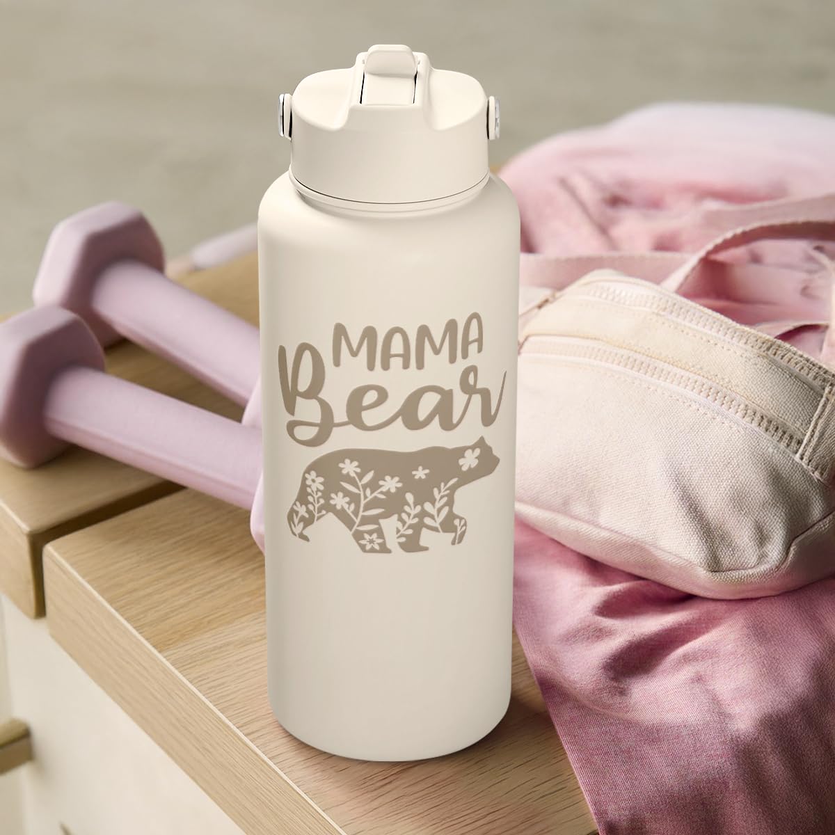 SANDJEST Mom Water Bottle with bear design for stylish moms