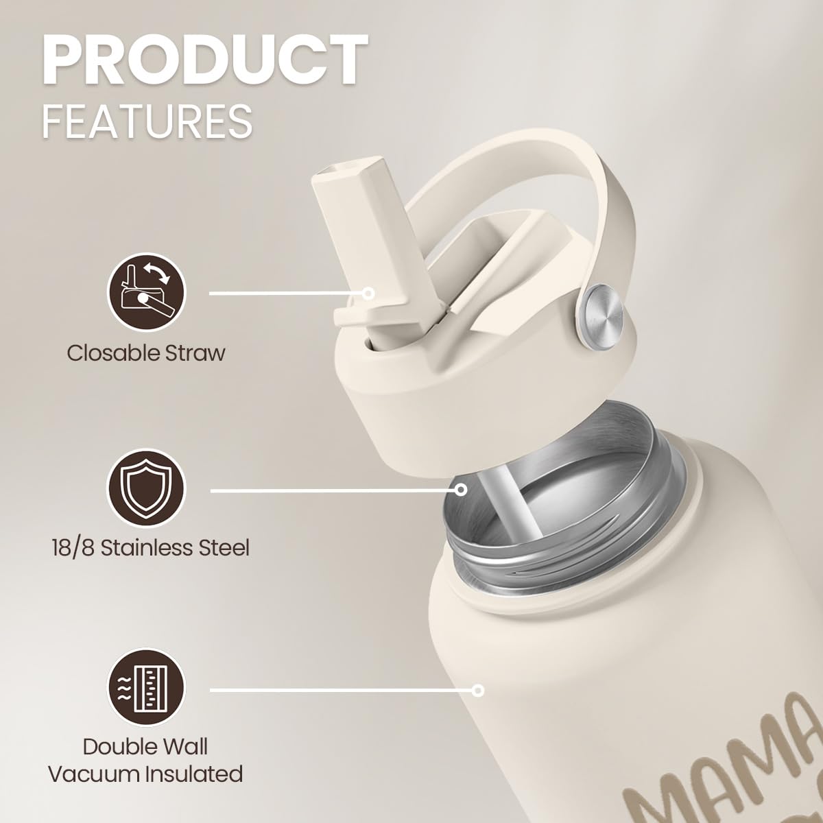 SANDJEST Mom Water Bottle leakproof lid prevents spills during travel