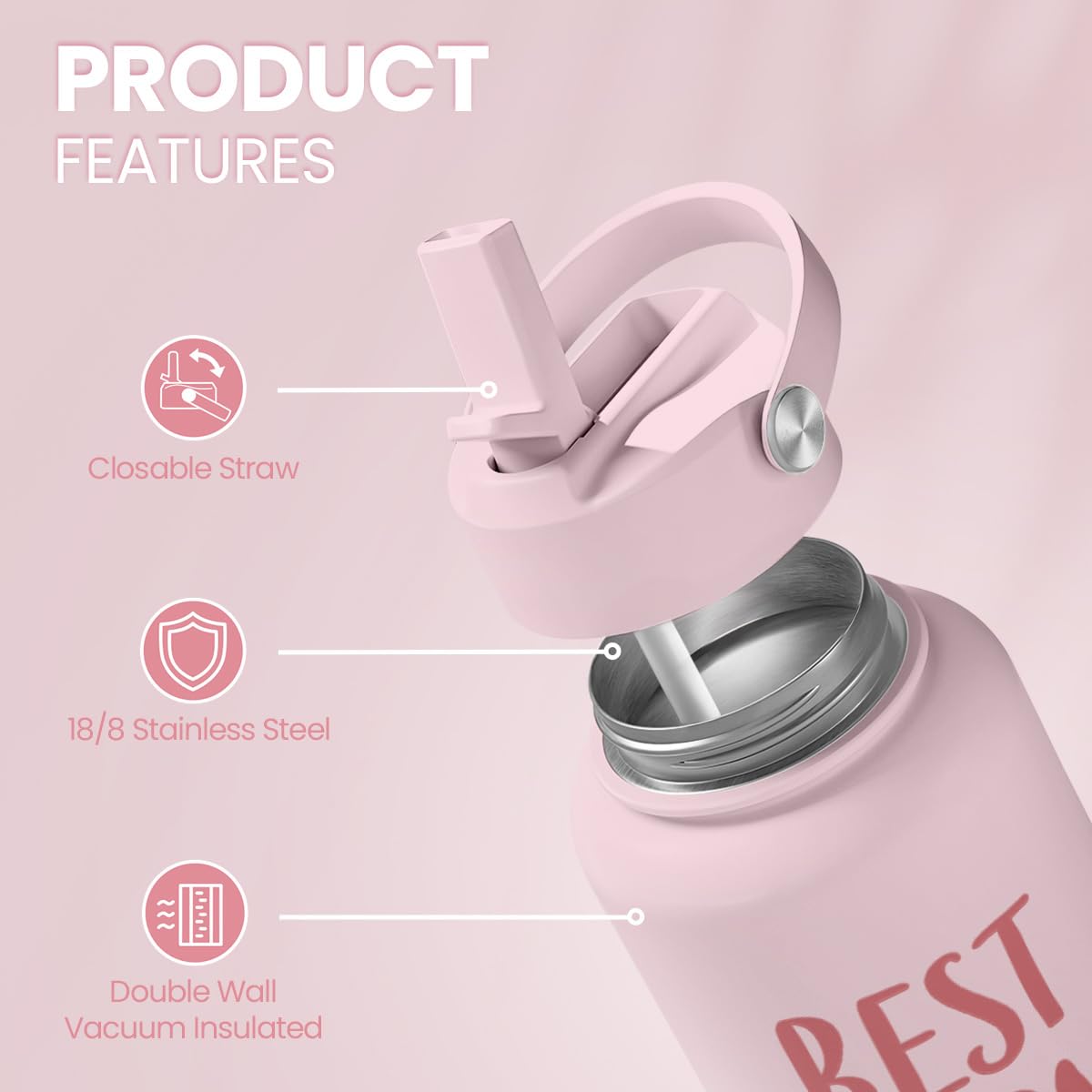 SANDJEST water bottle with leakproof lid prevents spills during commutes.
